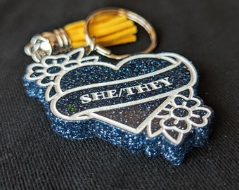 Blue She/They Keychain