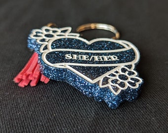 Blue She/Her Keychain