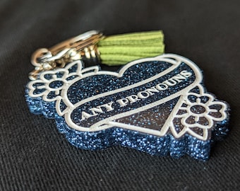 Blue Any Pronouns Keychain
