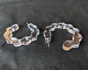 Clear Resin Hoop Earrings, Organic Shape