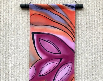 Wall Decor Hand Painted #558/ Abstract Wall Hanging/ Bright Bold Colorful Uplifting/ Pinks Orange Purple/ Hand Signed/