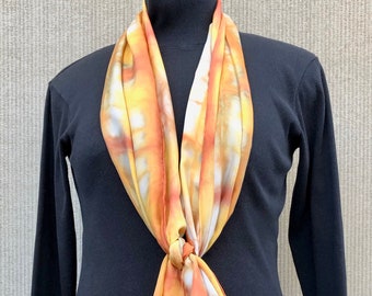 Large Long Silk Scarf # 545/ Earthy Elegance/ Golden Yellow Soft Orange White/ Hand Dyed Shibori Wrap Shawl Scarf/ Great Year Round Scarf