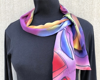 Abstract Silk Scarf #492/ Hand Painted Bold Colorful/ Small Crepe De Chine Art To Wear Scarf/ Express your Uniqueness/ Kris Thoeni Designs