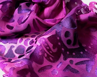 Magenta Purple Silk Scarf #341/ Small Hand Painted/ Burnout/ Devore/ Bold Colorful Vibrant/ Unique One of a Kind/ Adds COLOR to any outfit