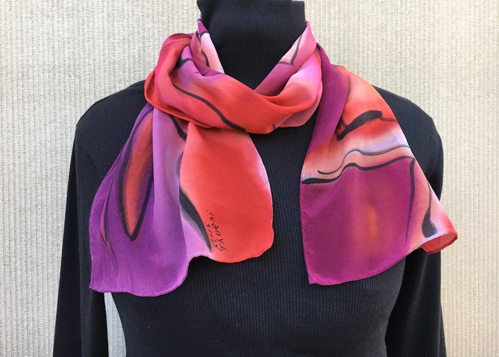 Red Purple Silk Scarf 297/ Hand Painted Abstract Silk Scarf/ - Etsy UK