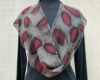 Silk Scarf #587 Hand Painted Whimsical Ovals/ Lightweight Year Round Scarf/ Neutral Colors/ Easy to Wear/ Great Gift Idea/