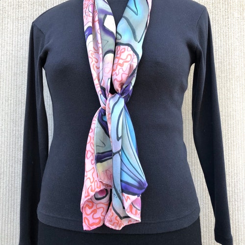 Silk Scarf Hand Painted #468/ Luxury Silk Satin/ Statement Scarf/ Art to Wear for Body and shops Soul/ Bold Courageous Abstract/ Soft Feminine
