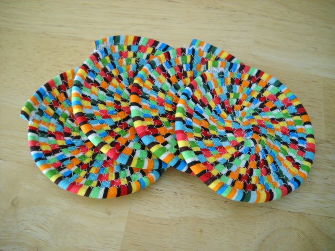 Set of Four Coiled Fabric Coasters//coiled Fabric Coasters//fabric