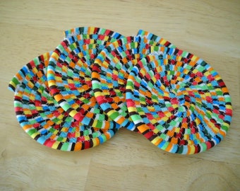 Set of four coiled fabric coasters//Coiled fabric coasters//Fabric coasters//Fabric coaster set//Multi colored fabric coasters