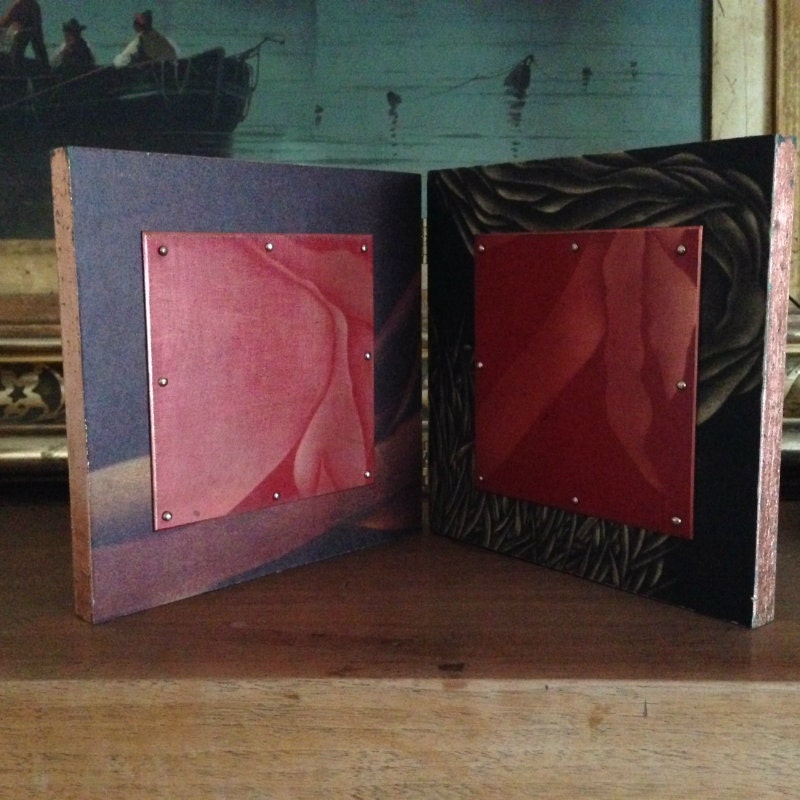 Contemporary Diptych Hinged Wood Panels Decoupaged With Mezzotint