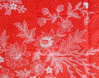 Orange Java Batik fabric - 210x110cm-floral white on bottom