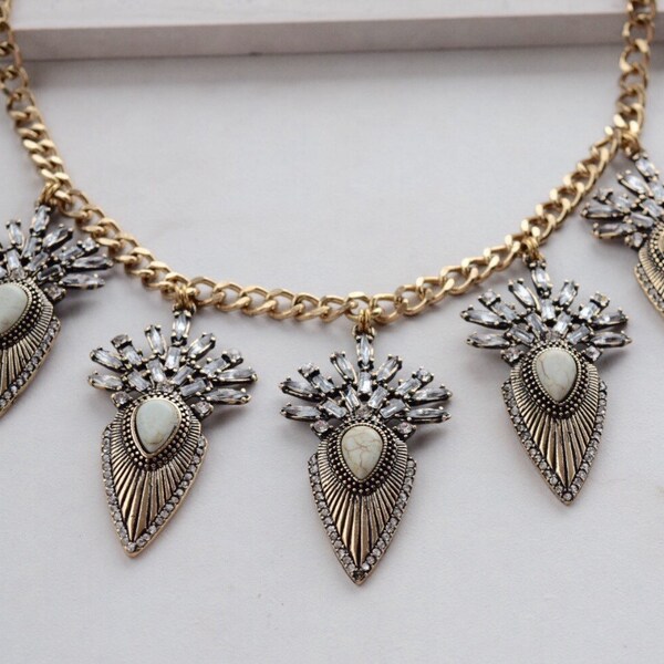 triangle Statement Necklace, boho chic Necklace, Rhinestone Necklace, Wedding necklace, bridesmaids necklace, bib necklace, Crystal necklace