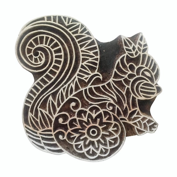 Indian Wooden Textile Stamps Wood Printing Block Squirrel Stamp Decorative Block
