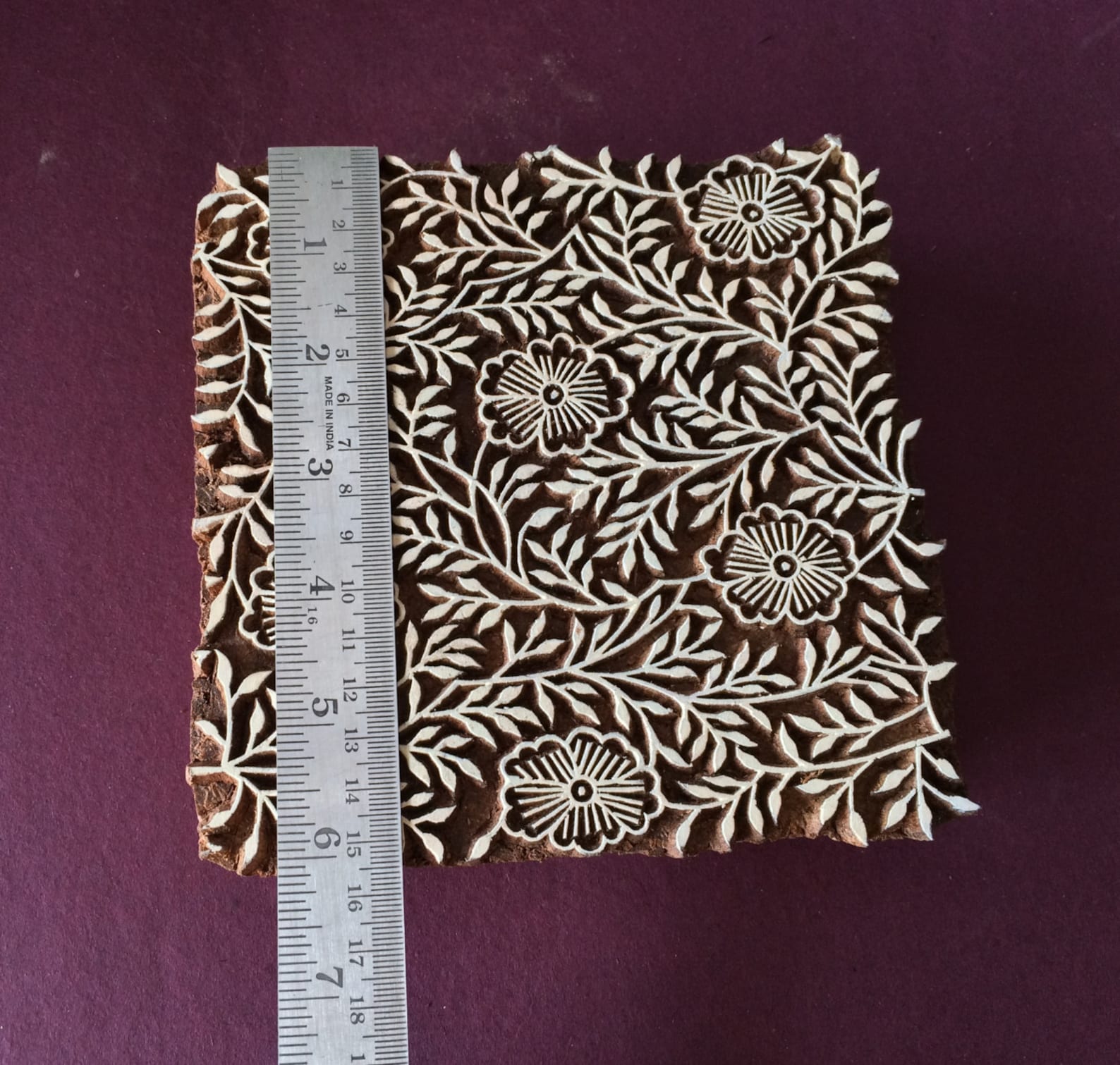 Carved Indian Wood Stamp All Over Floral Stamp Textile Etsy