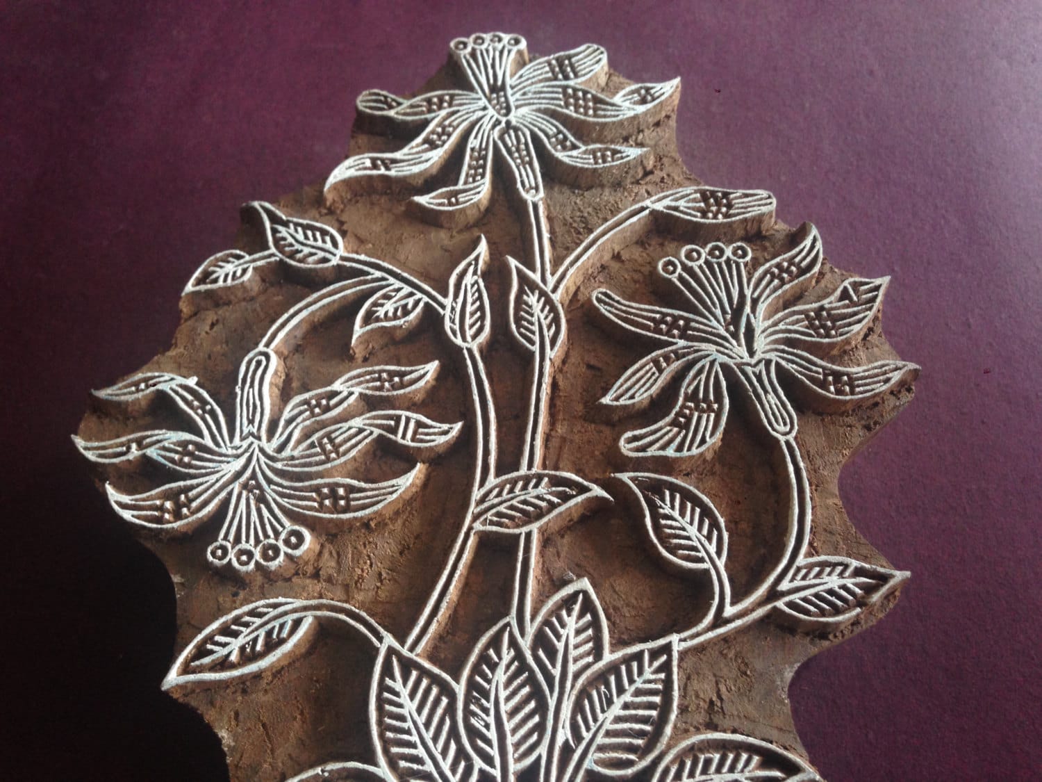 Carved Indian Wood Stamp Flower Stamp Textile Stamp Batik Etsy