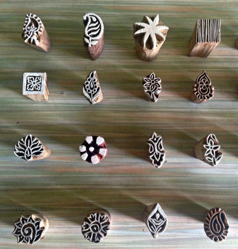 Set of 2 tiny wood Stamps textile stamps hand carved wood Etsy