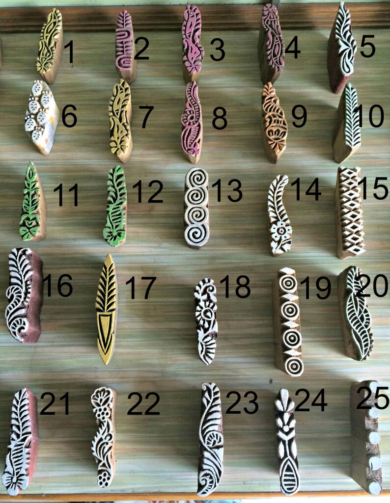 Set of 10 Border Wood Stamps Textile Stamps Hand Carved Etsy
