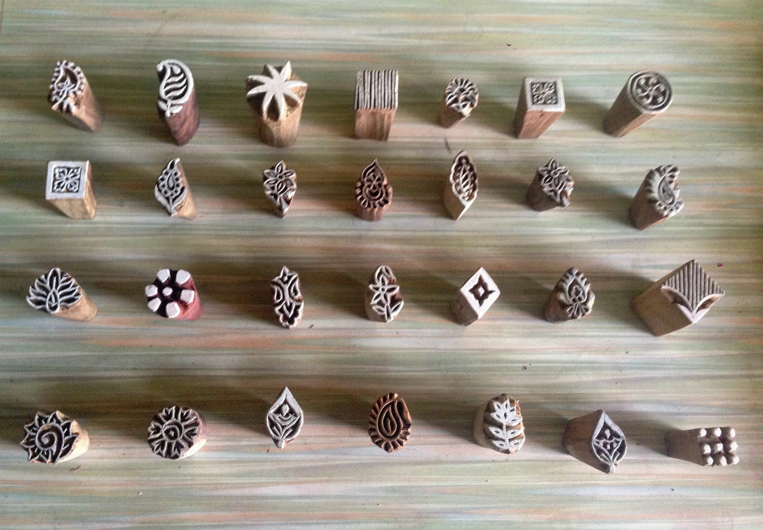 Set of 5 tiny wood Stamps textile stamps hand carved wood Etsy