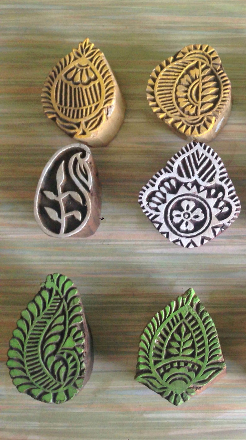 Set of 5 wood Stamps textile stamps hand carved wood Etsy