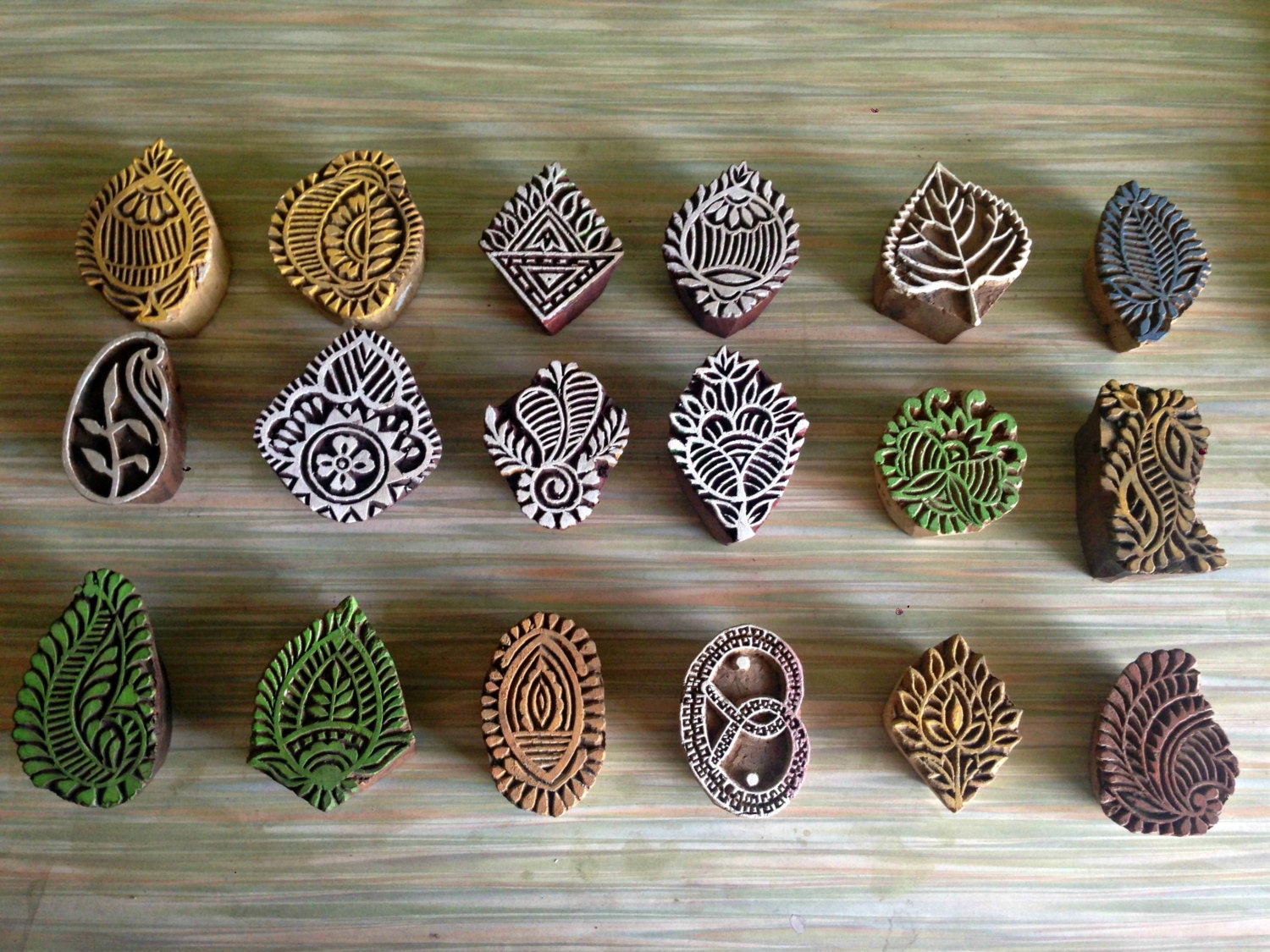 Set of 5 wood Stamps textile stamps hand carved wood Etsy