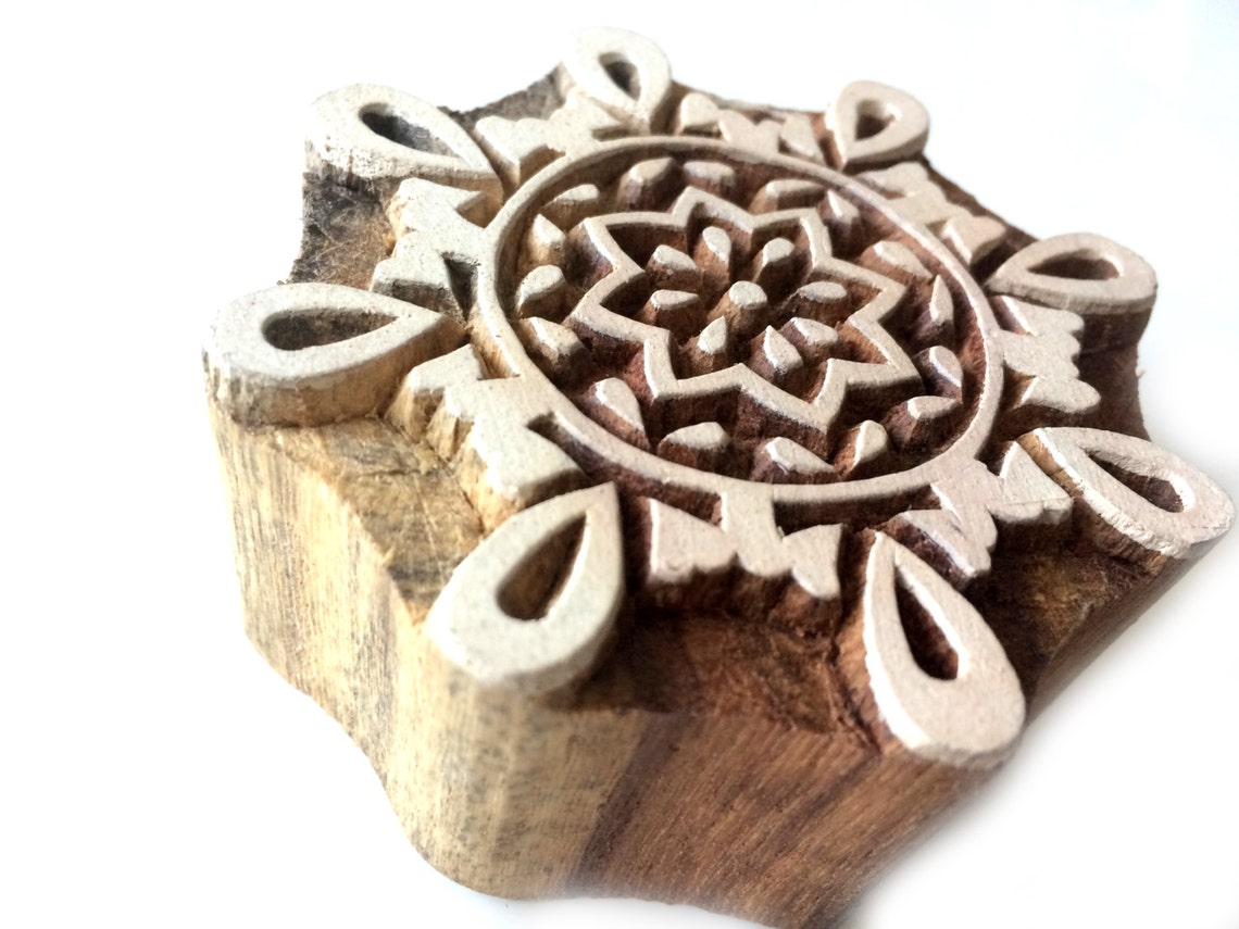 Block Print Stamps Round Geometric Wood Stamp Hand Carved Wood Etsy