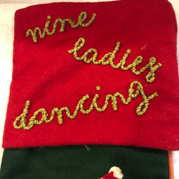 Vintage Felt "Days of Christmas" stocking "Nine Ladies Dancing"