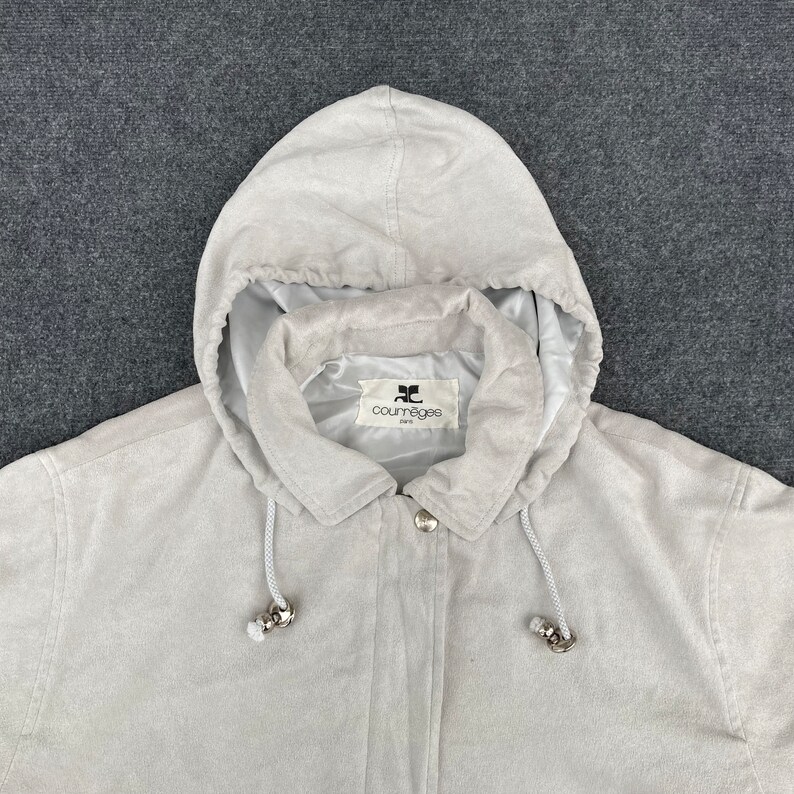 Vintage Courreges Huvtröja Lång Kappa Sport Futur Paris Jacka 90-tals Tröja bild 2
