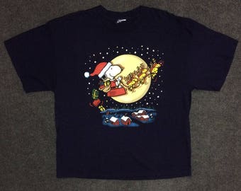 Vintage Snoopy Santa Claus Christmas Short Sleeve Rare T Shirt