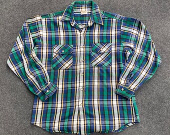 Vintage 90s Five Brother Plaid Flannel Shirt, Thick Woven
