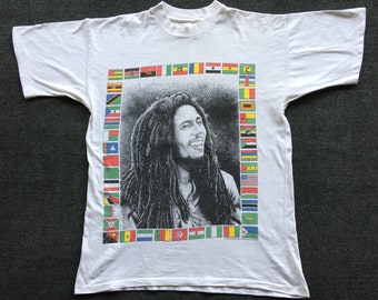 Vintage Bob Marley Jamaica Reggae 80s 90s White Tour Promo Original Rare T Shirt