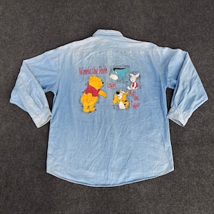 Vintage Pooh And Friends Cartoon Long Sleeve Worker 90s Jeans Shirt