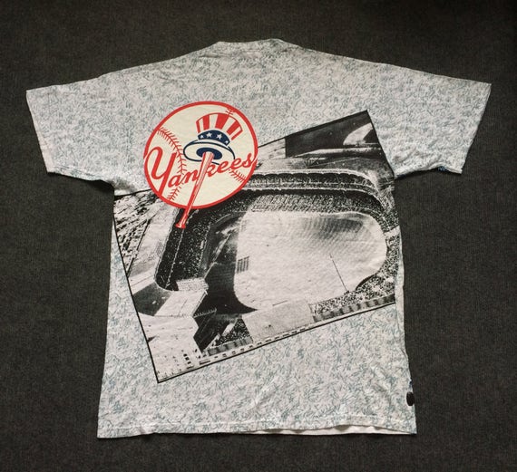 Vintage Yankees Baseball World Series Full Print Overprint T
