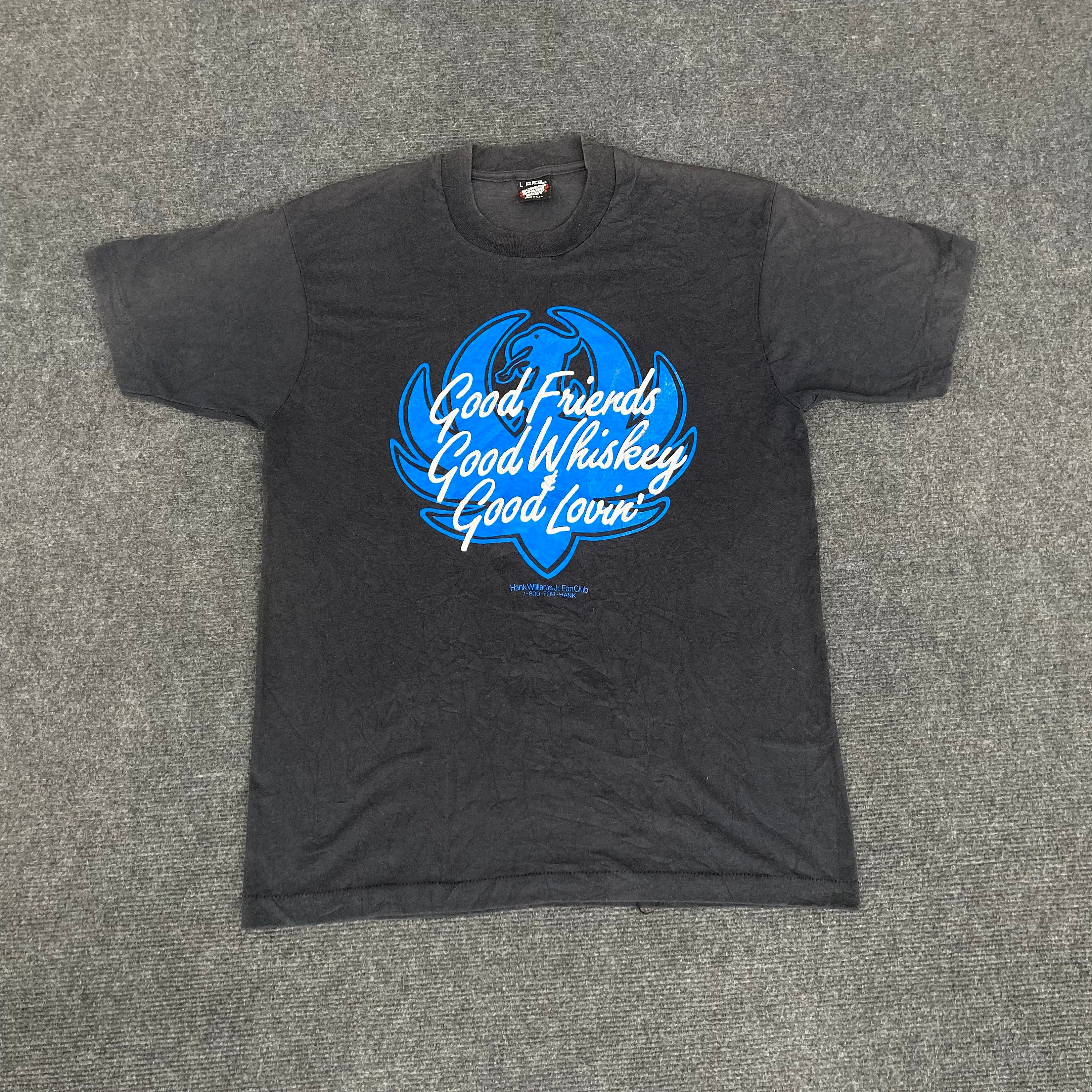T-shirt Hank Williams Jr Occasion - Marque Gildan - Taille L Noir - 100% Coton - Logo Classique - Parfait état