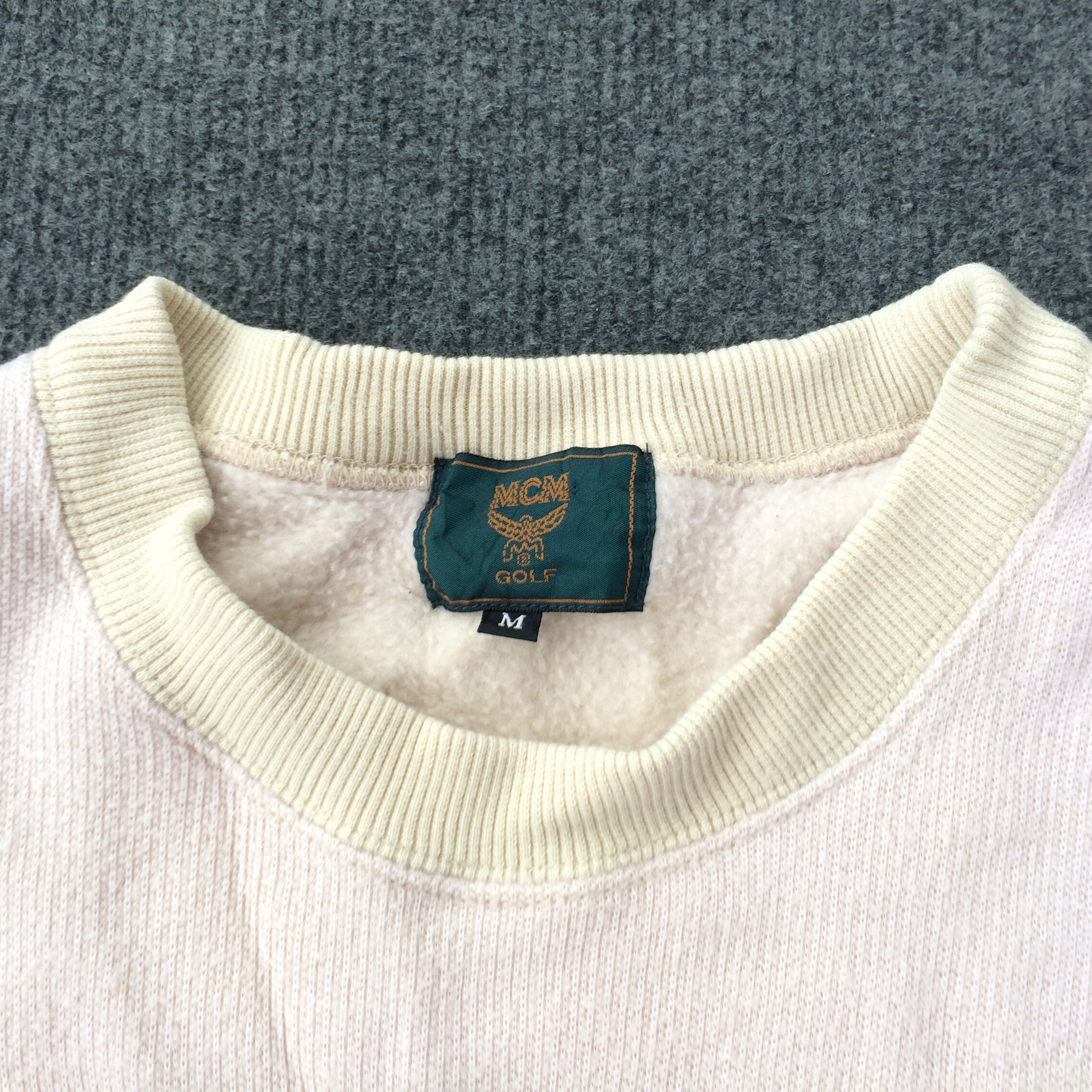 Vintage MCM LEGERE Big Logo Spellout Embroidered Pullover 90s 