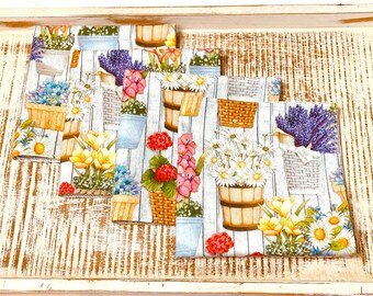 Flower Basket Cotton Napkins: Eco-Friendly Dinner Napkins, Set of 4