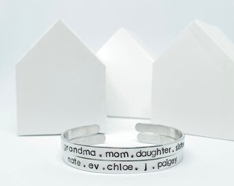 Bracelet familial | Bracelet en argent personnalisé, estampé à la main, cadeau pour maman, pile de bracelets, cadeau de grand-mère, bijoux Best Friends, bracelet jonc
