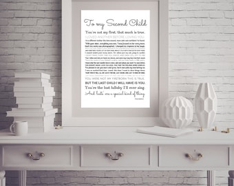 SECOND CHILD PRINT - Mom of 2, Nursery Art, Baby Shower, Mother, Gift for 2nd time Mom, Birth Announcement, Baby, Big Brother, Big Sister