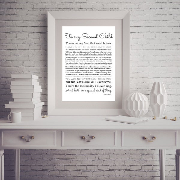 SECOND CHILD PRINT - Mom of 2, Nursery Art, Baby Shower, Mother, Gift for 2nd time Mom, Birth Announcement, Baby, Big Brother, Big Sister