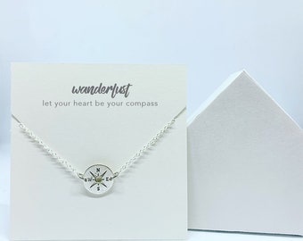 Wanderlust Necklace | Travel Lover Jewelry, Dainty Necklace, Graduation Gift, Send Off Gift, Compass Necklace, Dainty Necklace, Encouraging