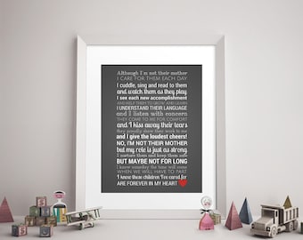 CAREGIVER/DAYCARE POEM Digital Download - Modern Daycare Provider Gift, Caregiver Print, Godmother, Stepmother, Family Art, Like a Mother