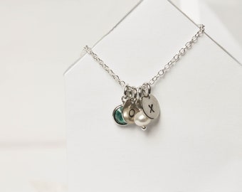 Collier Maman de 2 | Cadeau personnalisé, bijoux estampillés à la main, collier de pierre de naissance, cadeau de naissance, nouveau bébé, cadeau de fête des mères, cadeau pour maman