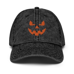 Jack O Lantern Vintage Cotton Twill Cap with Embroidery - Jack O Lantern Cap - Jack O Lantern Hat - Halloween Hat