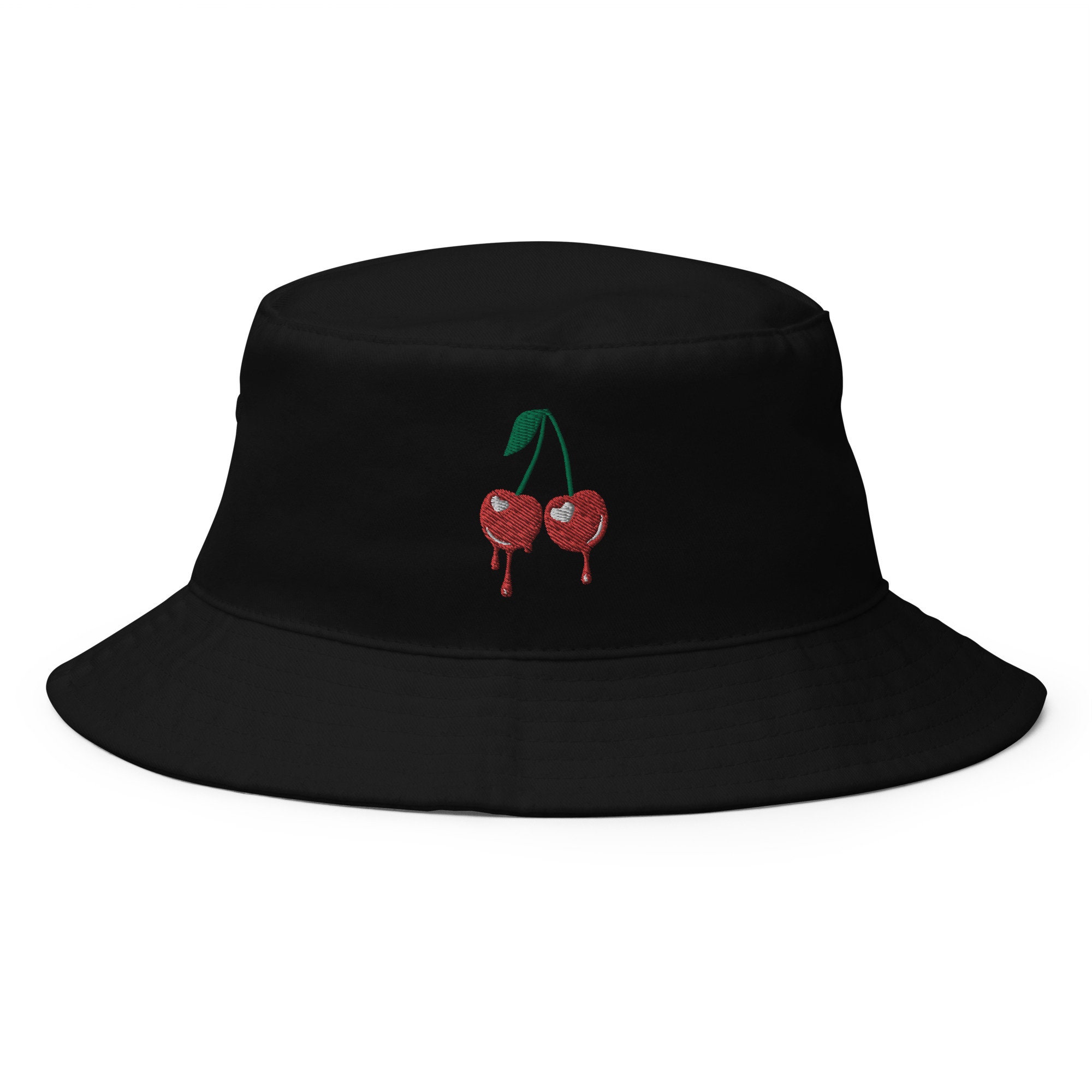 Cherry Bucket Hat With Embroidery - Dripping Cherry Bucket