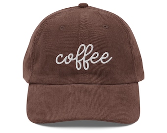 Boné de veludo cotelê vintage Coffee - Boné de beisebol Coffee Lover - Chapéu Coffee Dad - Chapéu fofo Coffee - Chapéu moderno Coffee