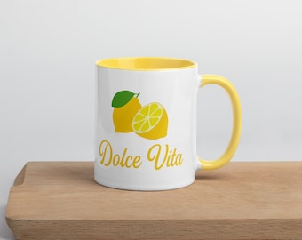 Taza Dolce Vita Limón – Taza italiana para café o té con interior de color