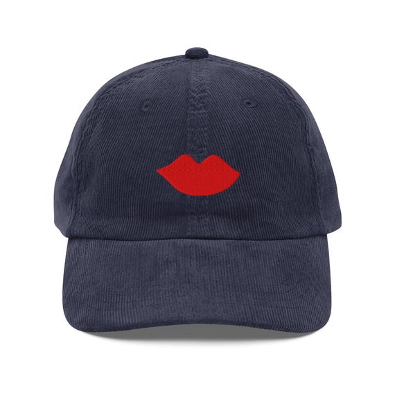 Embroidery Lips Vintage Corduroy Cap - Kiss Embroidery - Love Hat