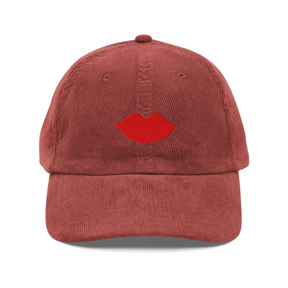 Embroidery Lips Vintage Corduroy Cap - Kiss Embroidery - Love Hat