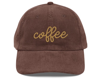 Boné de veludo cotelê vintage Coffee - Boné de beisebol Coffee Lover - Chapéu Coffee Dad - Chapéu fofo Coffee - Chapéu moderno Coffee