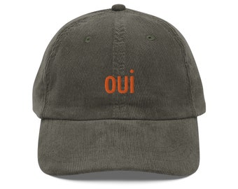 Oui Vintage Corduroy Cap with Embroidery - Oui Hat - Oui Cap - Oui Embroidery Hat - Oui Embroidery Cap