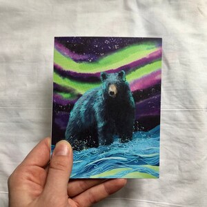 Alaska Black Bear Notecard - Northern Lights Gift - Blank Notecards with Envelopes - Friendship Notecard Set - Alaska Note Cards  Alaska Art